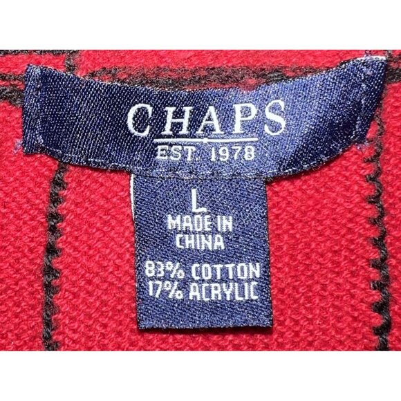 Chaps Womens Red & Black Plaid Short Sleeve Sweater L Fall WInter Festive - Picture 5 of 5